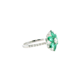 Bold & Elegant 18K Gold White Accented Color Stone Floral Inspired Fashion Ring -  Emeralds 1.02 Carats & Diamonds 0.59 Carats