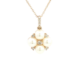 Elegant Pearl Necklaces & Pendants 10K Yellow Gold 5-MM Pearls & 0.10 Carats Diamond Drop Necklce - 18 Inch