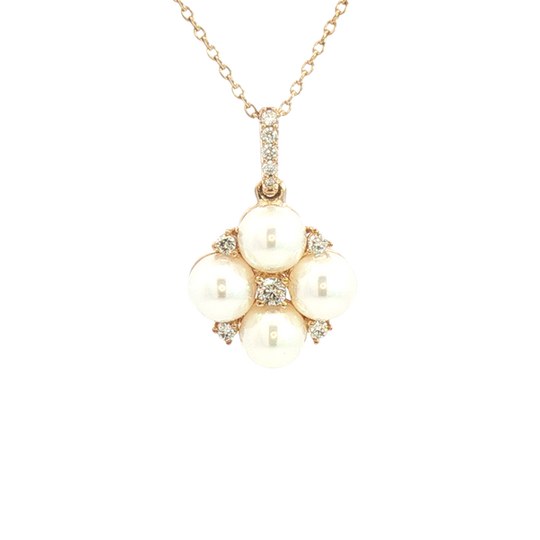 Elegant Pearl Necklaces & Pendants 10K Yellow Gold 5-MM Pearls & 0.10 Carats Diamond Drop Necklce - 18 Inch