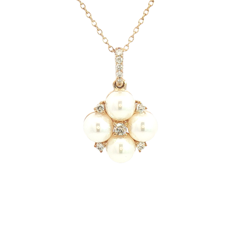 Elegant Pearl Necklaces & Pendants 10K Yellow Gold 5-MM Pearls & 0.10 Carats Diamond Drop Necklce - 18 Inch