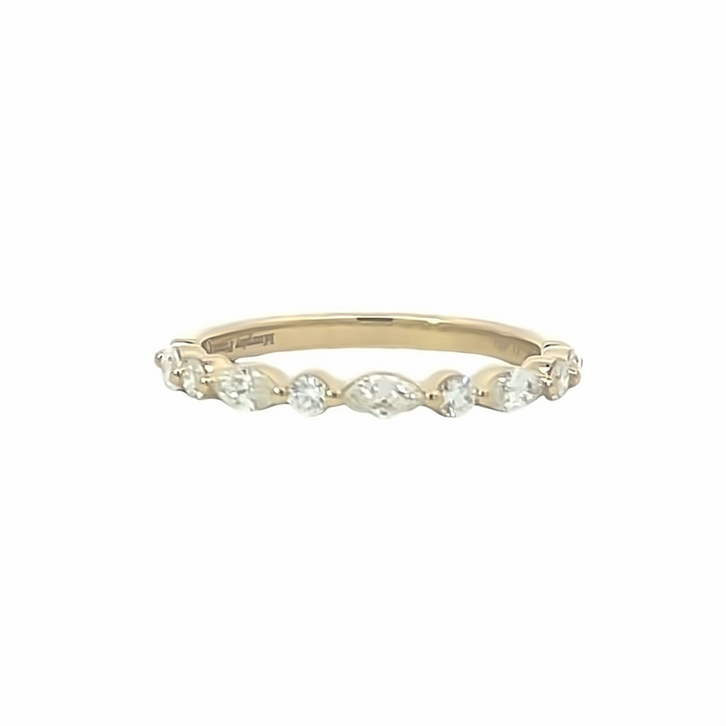 Yellow 14 Karat Gold 0.48 Carats Round & Marquise Diamond Stackable Band