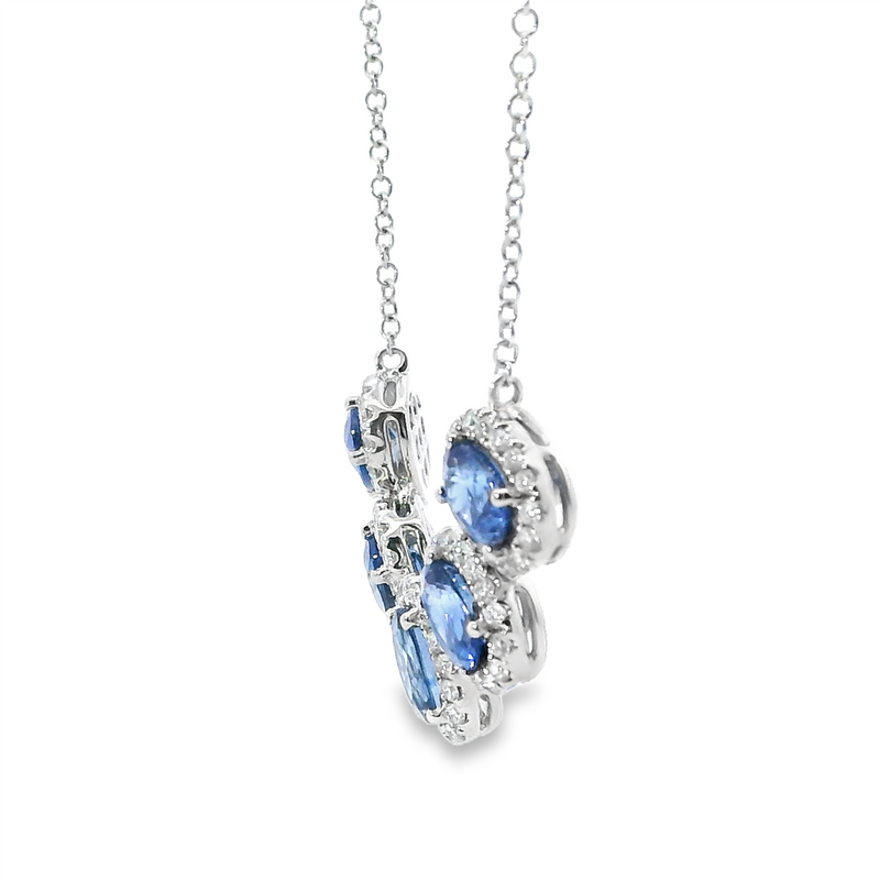 Vibrant Colored Stone Necklaces 18K Gold White 3.67 Carats Sapphires & 0.59 Carats Diamonds Halo Necklace, 18 Inch