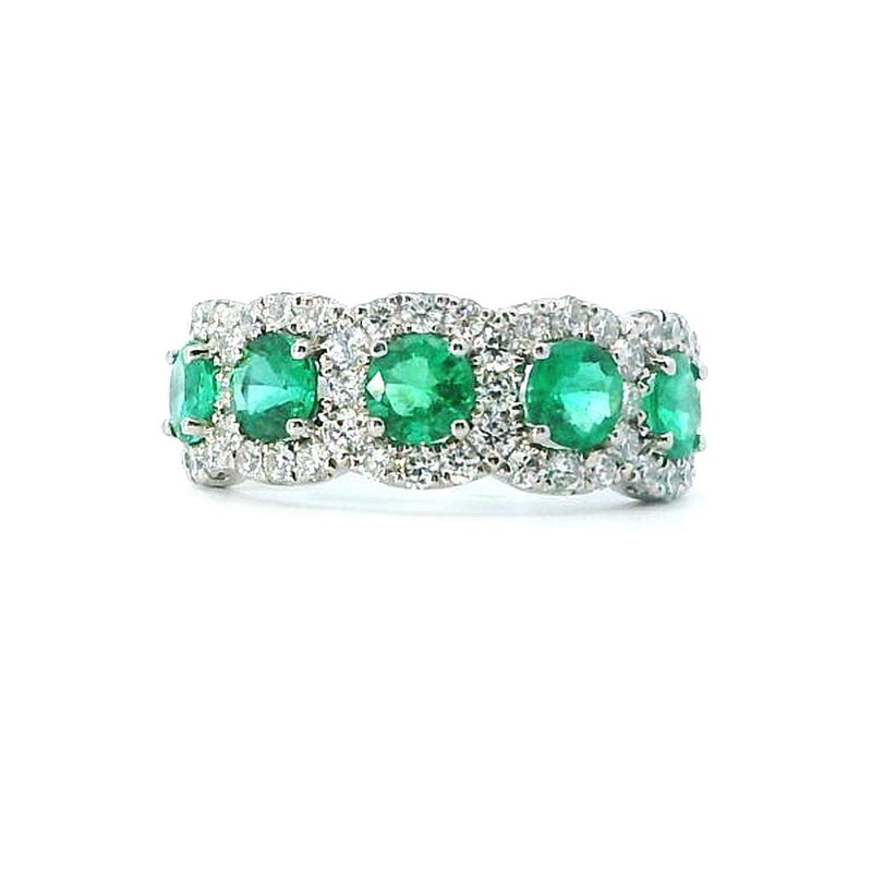 Bold & Elegant 18K White Gold 1.19 Carat Emerald & 0.75 Carat Diamond Fashion Band