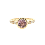 Bold & Elegant 18K Gold Yellow Accented Color Stone Fashion Bezel Ring - Unheated Purple-Pink Sapphire 1.04 Carats & Diamond 0.19 Carats