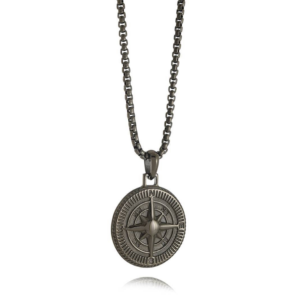 Gun Metal IP Stainless Steel orth Star Round Compass Chain - 22 Inch ...