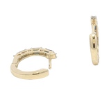 Vibrant Color Stone 14K Yellow Gold Baguette Cut 0.37 Carats Blue Sapphire & Round Cut 0.20 Carats Diamond Small Hoop Earrings