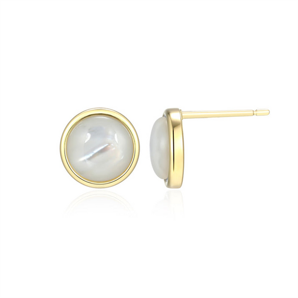 Yellow Gold Plated Sterling Silver 8 MM Mother Of Pearl Stud Earrings