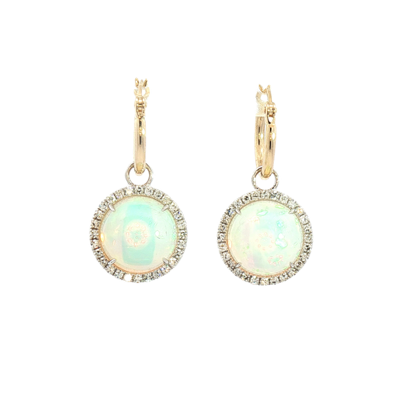 Vibrant Color Stone 14K Yellow & White Gold 4.92 Carats Opals & 0.34 Carats Diamond Halo Dangle Earrings