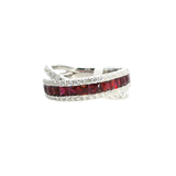 Elegant & Trendy 18K White Gold Princess Cut 0.97 Carats Ruby & 0.47 Carats Diamond Crossover Band