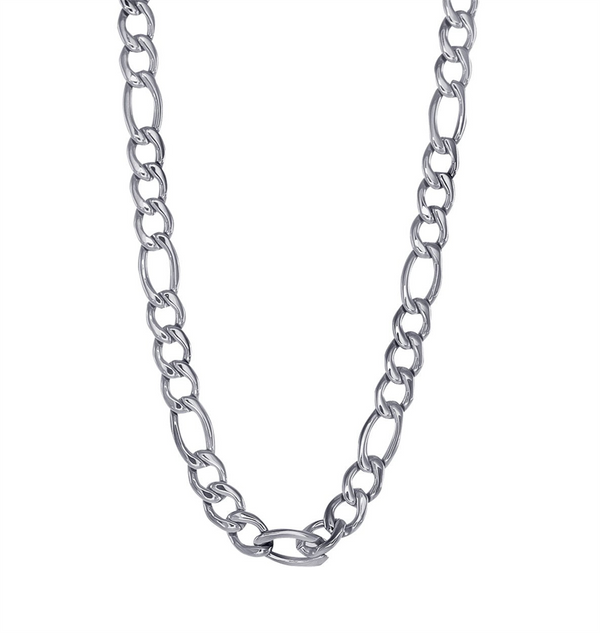 White Stainless Steel 6mm Figaro Chain, 22 Inch