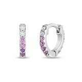 Sterling Silver Double Sided October Birthstone Pink CZ 8.0 MM Hoop Earrings