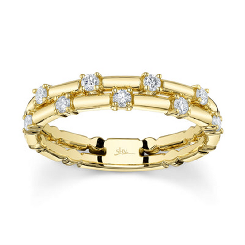 Elegant & Trendy 14K Yellow Gold 0.24 Carats Diamond Double Band Ring