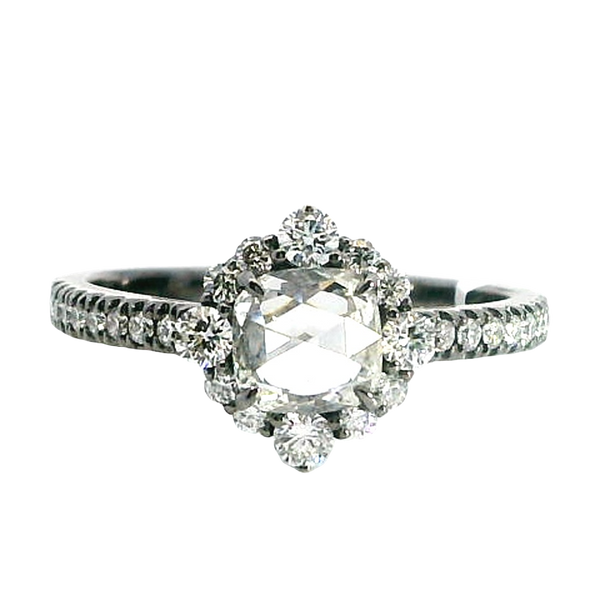 Contemporary 18K White Gold Halo With Gun Metal Finish 0.96 Carats Diamond Ring