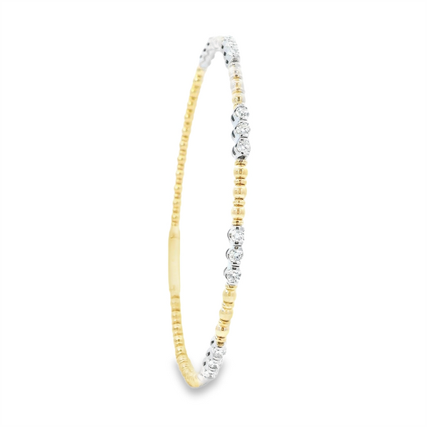 Sophisticated & Timeless Diamond Bracelets 14K Gold & Titanium Two-Toned Yellow & White Diamond Flexible Bangle Bracelet - 0.61 CTW, Size 6.5 Inch
