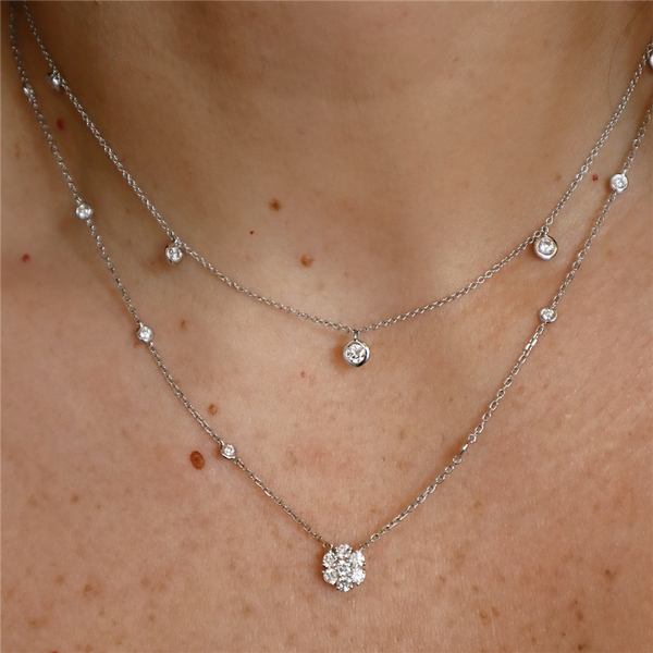 Elegant Diamond Necklaces 18K White Gold 0.70 Carats Diamond Flower Station Necklace - 18 Inch