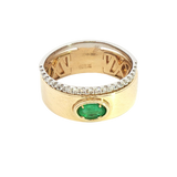 Bold & Elegant 14K Yellow & White Gold 0.22 Carats Emerald & 0.234 Carats Diamond Ring