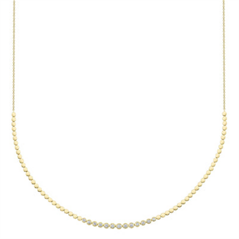 Yellow 14 Karat Gold 0.46 Carats Diamond & Polished Bead Tennis Necklace