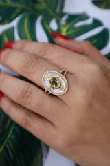 Bold & Elegant 18K Gold Yellow Halo Sappire, Mother of Pearl & Diamond Fashion Dinner Rings - Unheated Sapphire 1.13 Carats & Round Diamonds 0.40 Carats