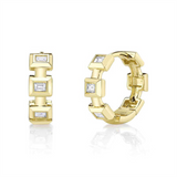 Elegant Precious Metal Earrings 14K Yellow Gold Baguette Cut 0.22 Carats Diamond Geometric Huggie Earrings