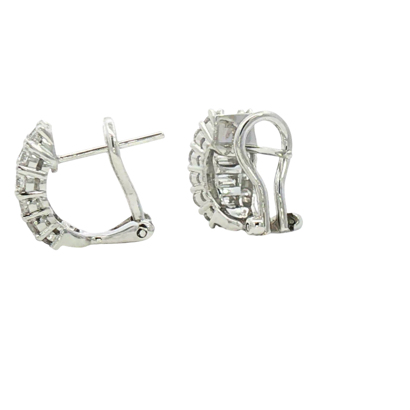 Classic & Contemporary 18K Gold White 1.39 Carats Baguette & Round Diamond Huggie Earrings