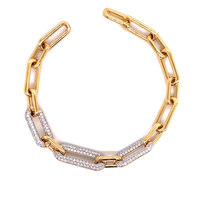Yellow 18 Karat Gold 1.52 Carats Diamond Link Bracelet