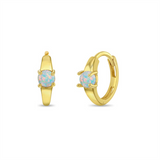 14K Yellow Gold Pronged October Birthstone 7 MM Opal Hoop Earrings For Children
