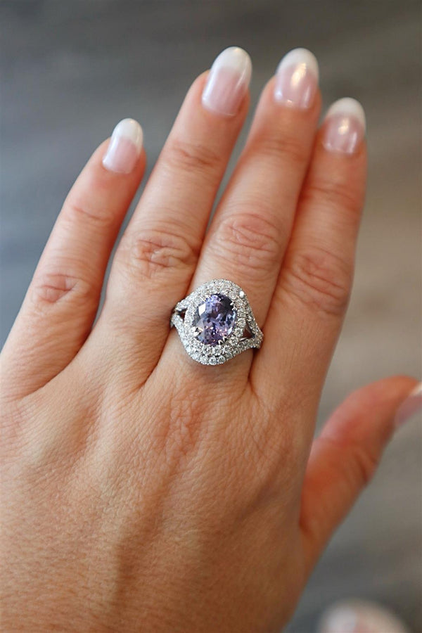 Bold & Elegant 18K Gold White Halo Color Stone Fashion Rings - 2.99 Carats Tanzanite & Diamonds 1.03 Carats