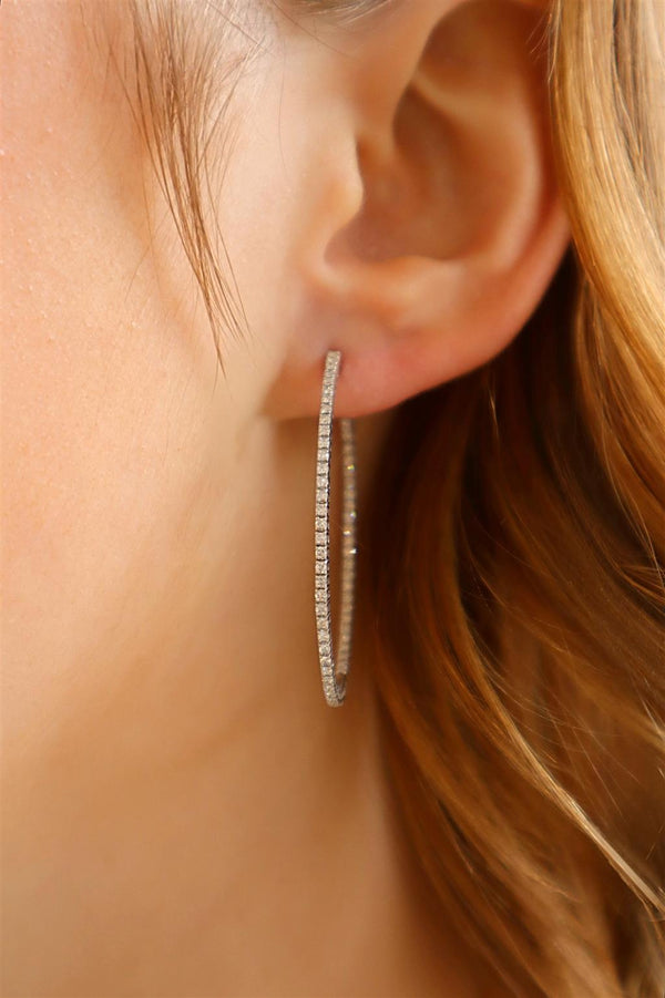 Classic & Contemporary 14K Gold White 0.74 Carats Diamond Large Oval Hoop Earrings