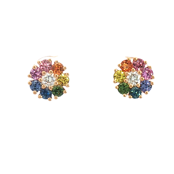 Vibrant Color Stone 18K Rosé Gold 1.04 Carats Multi Color Fancy Sapphire & 0.22 Carats Diamond Stud Earrings