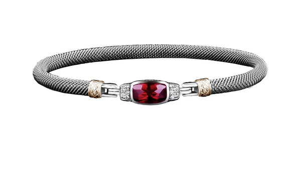 Two-Toned Sterling Silver Created Ruby & Diamond Bangle Bracelet
