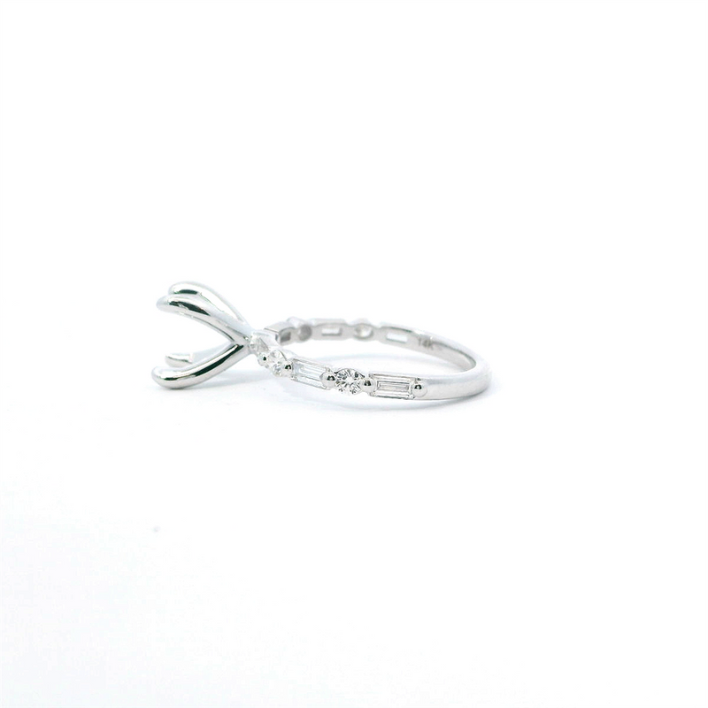14K White Gold Diamond Semi-Mount Ring, 8MM Center, 0.34ctw Accents with Round and Baguette Diamond Pattern