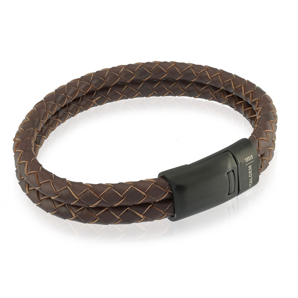 Bold & Stylish Alternative Metal Bracelets Brown Braided Leather Two Strand Bracelet