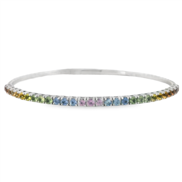White 14 Karat Gold 2.28 Carats Rainbow Sapphire Bangle Bracelet