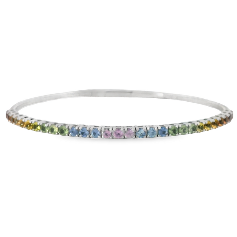 White 14 Karat Gold 2.28 Carats Rainbow Sapphire Bangle Bracelet