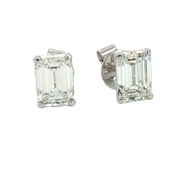 Classic & Contemporary 14K White Gold Lab-Grown 2.06 Carats Emerald Cut Diamond Stud Earrings