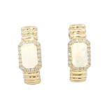Vibrant Color Stone 14K Yellow Gold 1.10 Carats Opal & 0.12 Carats Diamond Halo Hoop Earrings