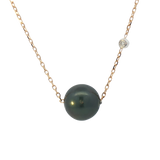 Elegant Pearl Necklaces & Pendants 14K Yellow Gold &  8 - 9 MM Tahitian Cultured Black Pearl & 0.01 Carats Diamond Necklce - 18 Inch