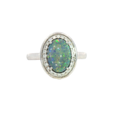 Bold & Elegant 18K White Gold Oval Cut 1.25 Opal & 0.13 Carats Diamond Halo Ring