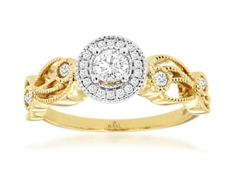 Two-Toned 14 Karat Gold 0.40 Carats Diamond Halo Round Engagement Ring