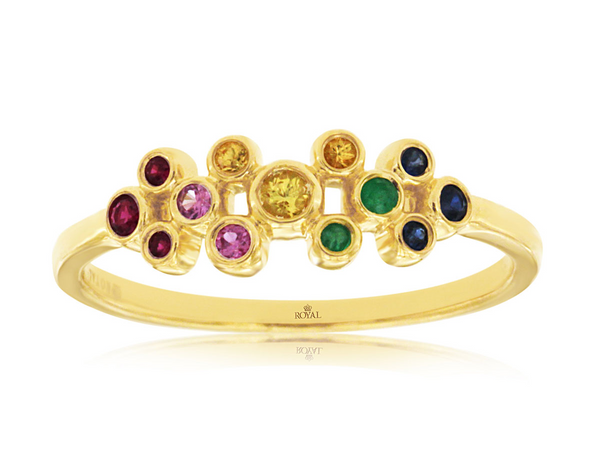 Yellow 14 Karat Gold 0.16 Carats Multi-Color Sapphire Ring