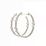 Classic & Contemporary 18K White Gold 1.05 Carats Total Weight Baguette & Round Diamond Inside Out Medium Hoop Earrings