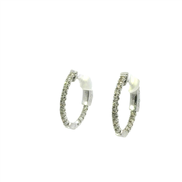 White 14 Karat Gold Natural 1/2 Carats Diamond Medium Hoop Earrings