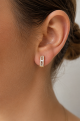 Classic & Contemporary 18K Yellow Gold Baguette & Round Cut 0.60 Carats Diamond Huggie Earrings