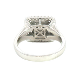 Elegant & Trendy 14K White Gold Square Cushion 1.29 Carats Baguette & Round Diamond Halo Ring