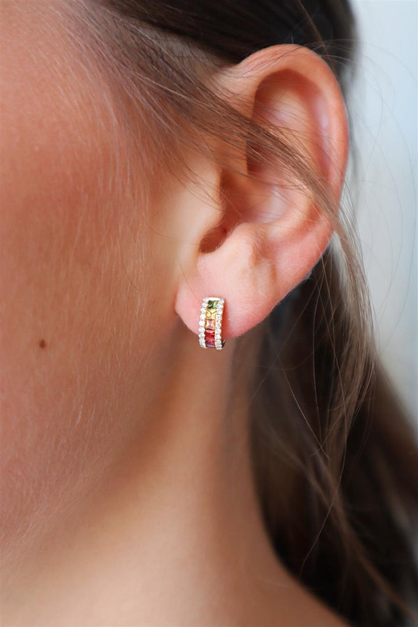 Vibrant Color Stone 18K Yellow Gold 0.75 Carats Multi Colored Fancy Sapphire & 0.32 Carats Diamond Huggie Earrings