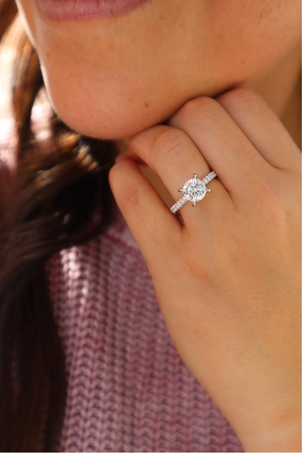 Elegant Diamond Mountings 14K Gold White Stackable Round Engagement Ring - 0.35 Carats Accent Diamonds