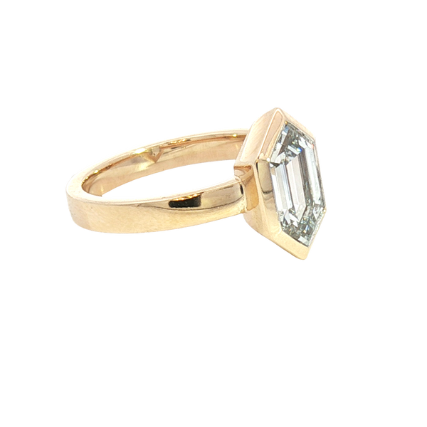 14K Yellow Gold Step Cut Modified Elongated Hexagon Cut 2.12 Carats Lab Grown Diamond Solitaire Ring