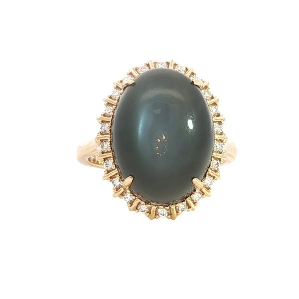 Bold & Elegant 14K Yellow Gold Oval Cabochon Cut 11.5 Carats Moonstone & 0.22 Carats Diamond Halo Ring