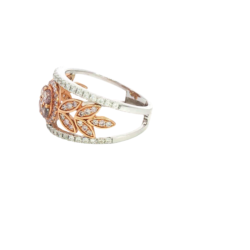 Elegant & Trendy 18K White & Rosé Gold 1.06 Carats Pinkish Brown & White Diamond Dinner Ring