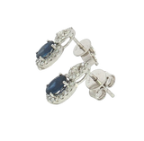 Vibrant Color Stone 14K White Gold Oval Cut 1.15 Carats Blue Sapphire & 0.32 Carats Diamond Stud Earrings